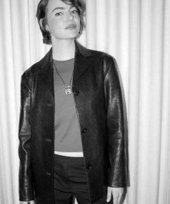 Buy Emma Stone Bugonia Black Leather Jacket