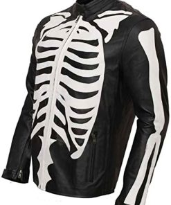 Buy Halloween Party Skeleton Bones Black Leather Jacket