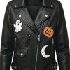 Buy Halloween Patches Black Leather Jacket