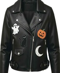 Buy Halloween Patches Black Leather Jacket