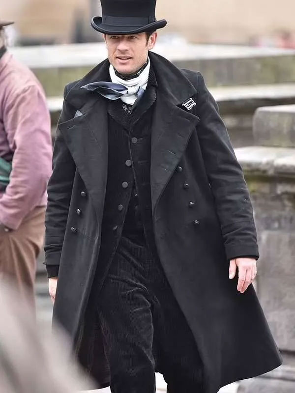 Shop James Norton Black Wool Coat
