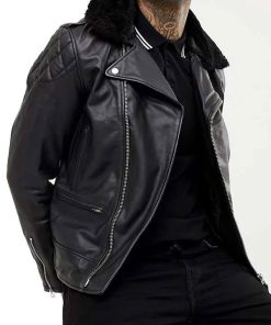 Buy Men’s Black Biker Leather Jacket With Fur Collar