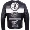 Shop Brooklyn Nets Moto Black Leather Jacket