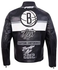 Shop Brooklyn Nets Moto Black Leather Jacket
