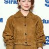 Buy Emma Stone Bugonia Press Tour Suede Jacket