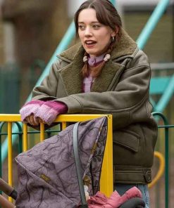 Shop Aimee Lou Wood Daddy Issues S02 Shearling Leather Jacket