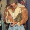 Shop Hailey Bieber Cropped Shearling Jacket