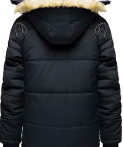 Shop Men Warm Fur Inside Black Puffer Jacket with Detachable Hood
