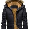 Buy Men Warm Fur Inside Black Puffer Jacket