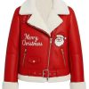 Shop Merry Christmas Red Shearling Leather Jacket