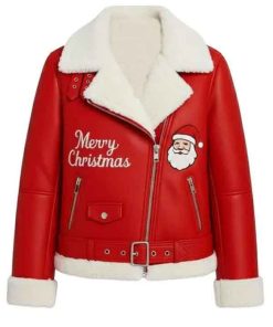 Shop Merry Christmas Red Shearling Leather Jacket