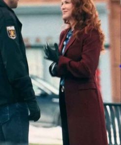 Shop Mistletoe Murders S02 Sarah Drew Maroon Trench Coat