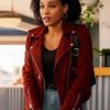 Shop Murder in a Small Town S02 Laila Jackson Suede Leather Jacket