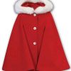 Shop Red Winter Cape With White Faux Fur Collar
