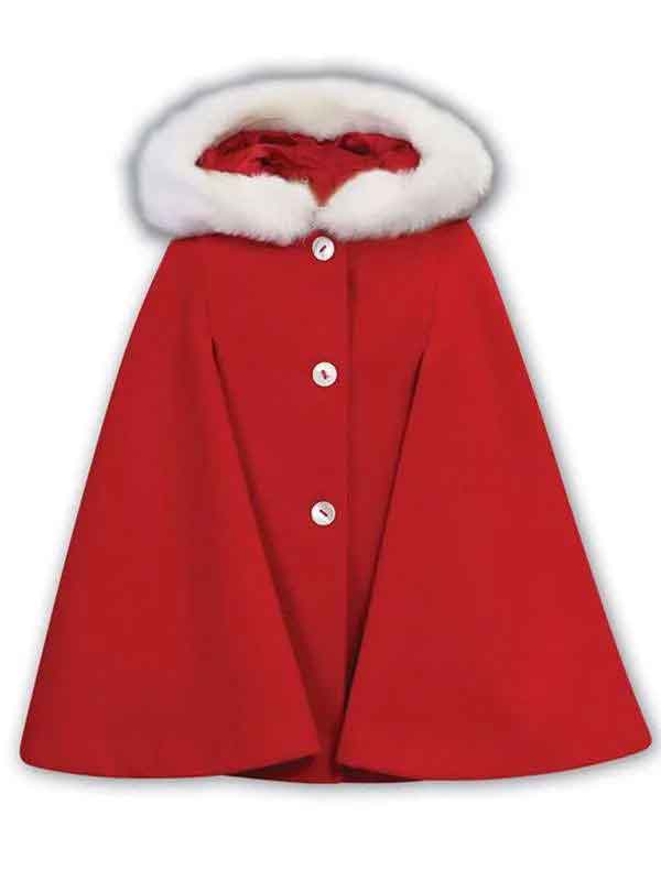 Shop Red Winter Cape With White Faux Fur Collar