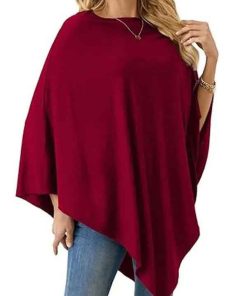 Shop Lightweight Asymmetric Red and Poncho For Women