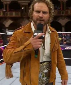 Buy AEW x NJPW Hangman Adam Page Brown Suede Leather Jacket