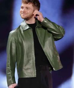 Shop Alex Warren Green Leather Jacket