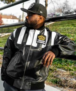 Shop Champion Black Leather Troop Jacket For Sale