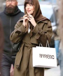 Shop Dakota Johnson Soho Trip 2025 Brown Trench Coat