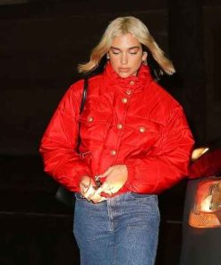Shop Dua Lipa NYC Red Puffer Jacket