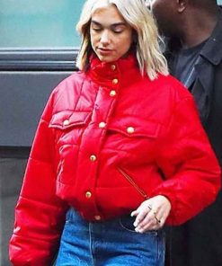 Buy Dua Lipa Red Puffer Jacket