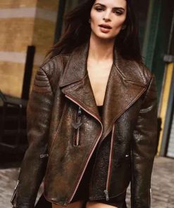 Buy Emily Ratajkowski Distressed Leather Jacket