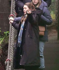 Shop Joan Eternity Elizabeth Olsen Black Shearling Hooded Coat