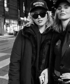 Shop Kathryn Newton Ready or Not Black Fur Trim Coat