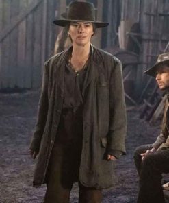 Shop Lena Headey The Abandons Fiona Nolan Grey Cotton Coat