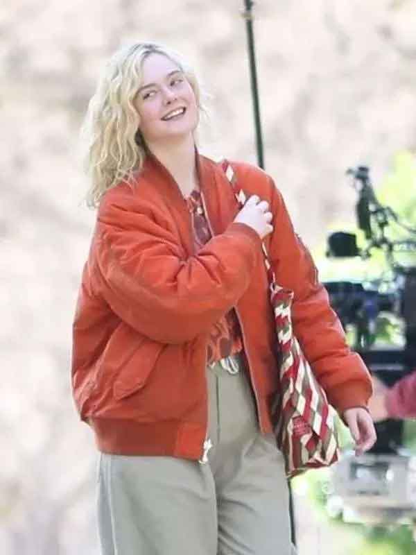 Shop Margo Millet Margo’s Got Money Elle Fanning Orange Bomber Jacket
