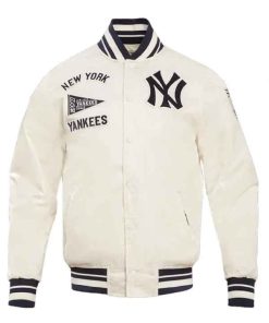 Buy Unisex New York Yankees White Satin Varsity Jacket