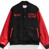 Shop Raw is War Retro Black and Red Varsity WoolLeather Jacket