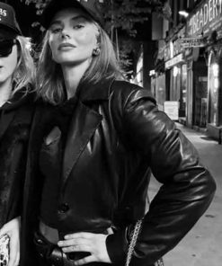 Shop Samara Weaving Ready or Not 2 Black Leather Coat