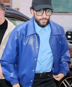 Shop Sofiane Pamart Football Match Blue Leather Jacket