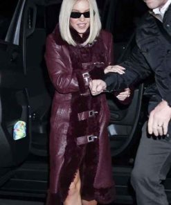 Buy Sydney Sweeney Burgundy Vintage Leather Coat