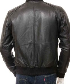 Shop Mens Quilted Shoulder Black Bomber Leather Jacket