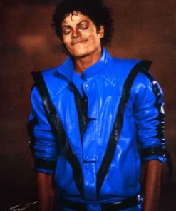 Buy Thriller Michael Jackson Striped Blue Leather Jacket