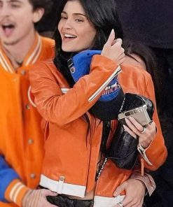 Buy Kylie Jenner Orange Leather Jacket