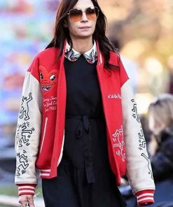 Buy Keith Haring Heart Face New York City Famke Janssen Red Varsity Jacket