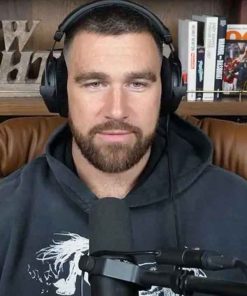 Shop New Heights Travis Kelce Horse Printed Black Pullover Hoodie