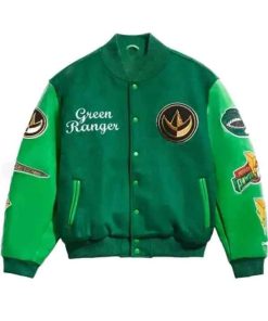 Shop Unisex Power Rangers Green Varsity Bomber Jacket