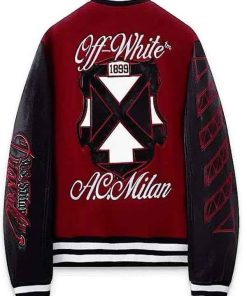 Shop AC Milan x Off-White Ruben Loftus-Cheek Maroon and Black Varsity Jacket