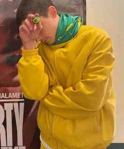 Shop Timothee Chalamet Marty Supreme Yellow Jacket