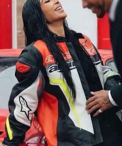 Shop Kim Kardashian Racer Leather Jacket