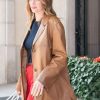 Shop Maya Hawke Milan Fashion Week Brown Leather Coat