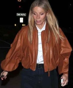 Shop Street Style Gwyneth Paltrow Brown Leather Jacket