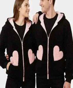 Buy Valentine Day Couples Matching Pink Sherpa Hearts Hoodie