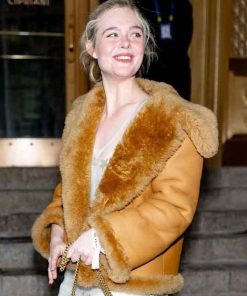 Buy NYC 2026 Elle Fanning Brown Shearling Jacket