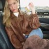 Shop Super Bowl Party Olivia Ponton Brown Leather Jacket